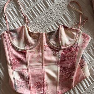 White Fox Boutique Pink and Cream Crop Top